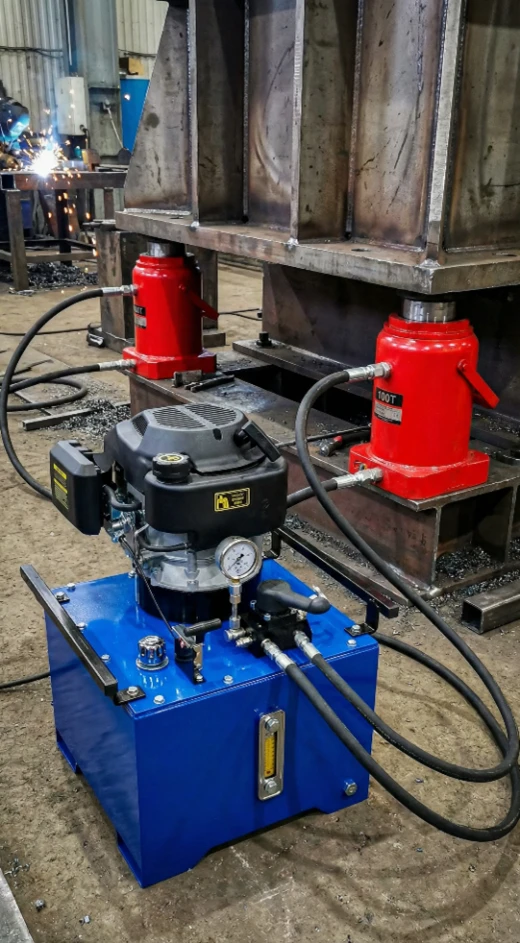 НБР-2,0П40-1 подключена с помощью РВД к гидравлическим домкратам двустороннего действия